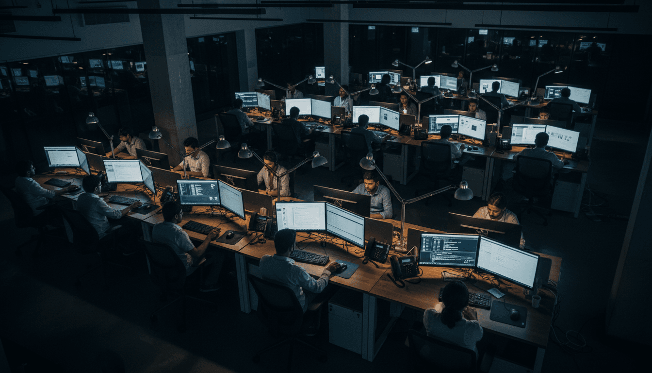 Offshore team working during night hours for global coverage
